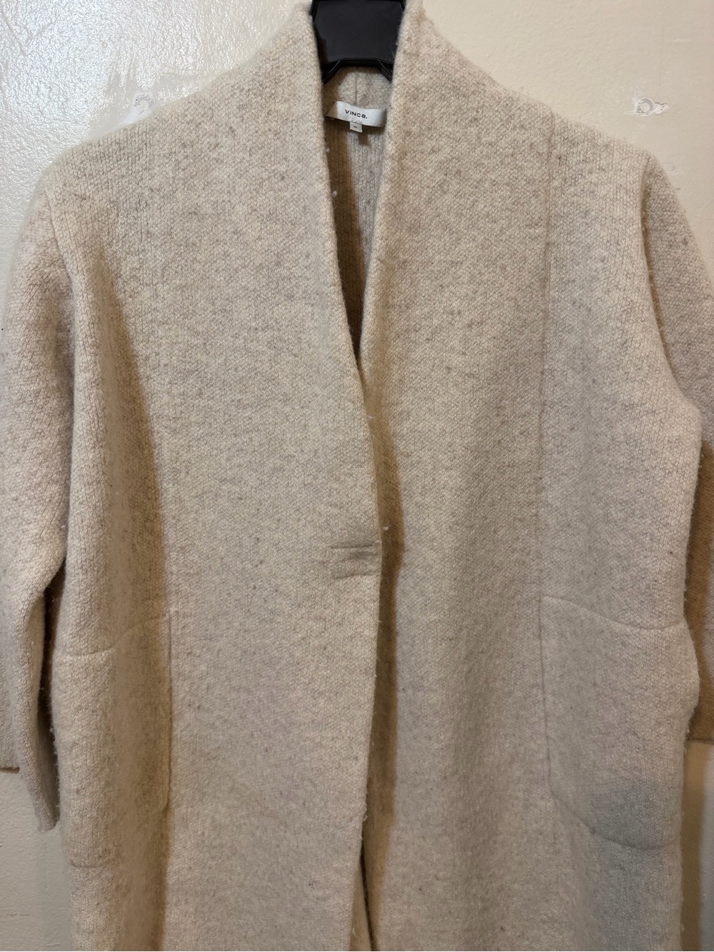 Vince Neutral Cream Open-Front Knit Cardigan Coat